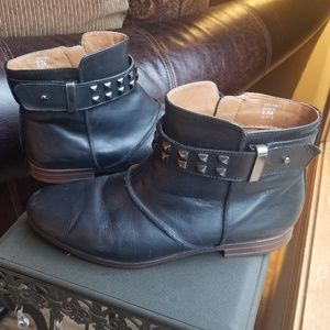 EARTHIES "Treano" Black Leather Moto Ankle Booties